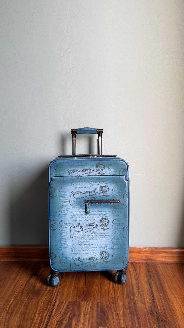 Berluti Script-Print Suitcase - Blue