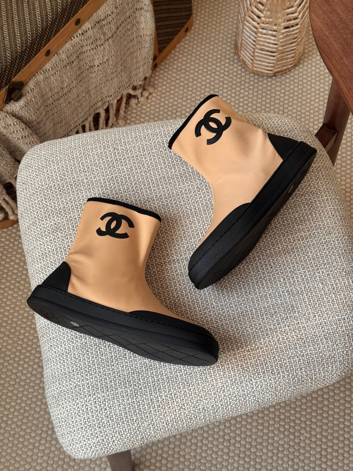 Chanel Logo Ankle Boots - Beige