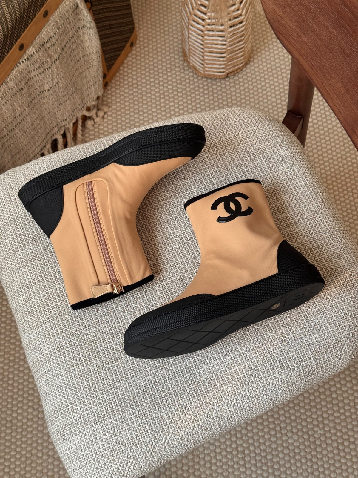 Chanel Logo Ankle Boots - Beige
