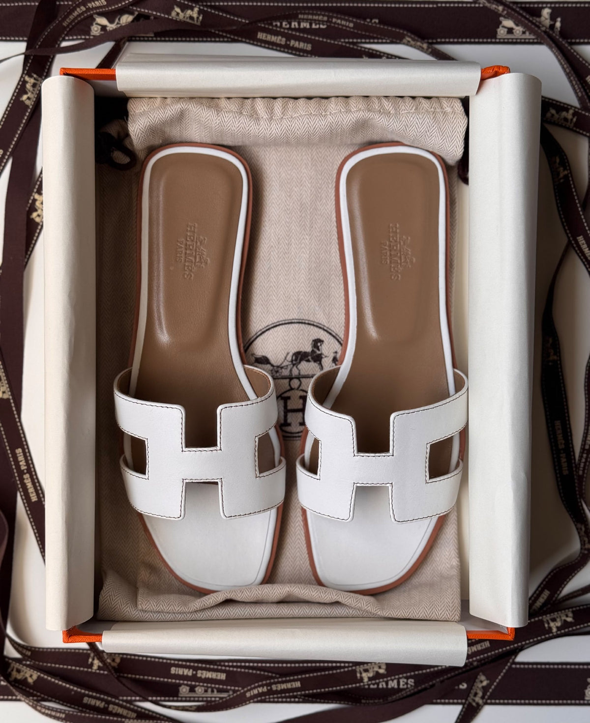 Hermès H-Strap Slippers - White