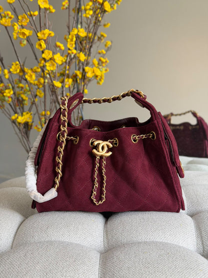 Chanel Drawstring Bucket Shoulder Bag - Burgundy
