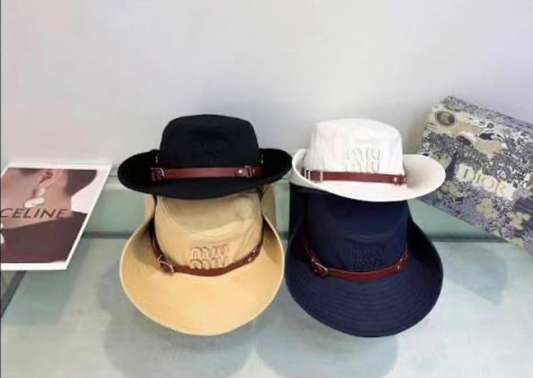 Miu Miu Banded Wide-Brim Hat - Beige, Navy, White, Black