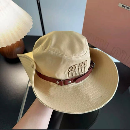 Miu Miu Banded Wide-Brim Hat - Beige, Navy, White, Black