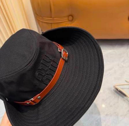 Miu Miu Banded Wide-Brim Hat - Beige, Navy, White, Black