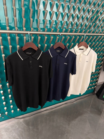 Zegna Polo Shirt (Piped Collar) - White, Navy, Black