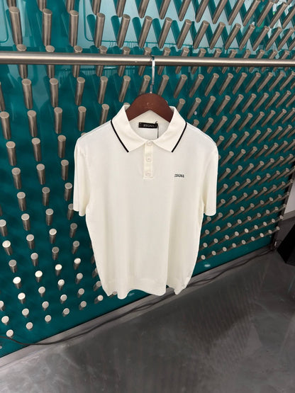 Zegna Polo Shirt (Piped Collar) - White, Navy, Black