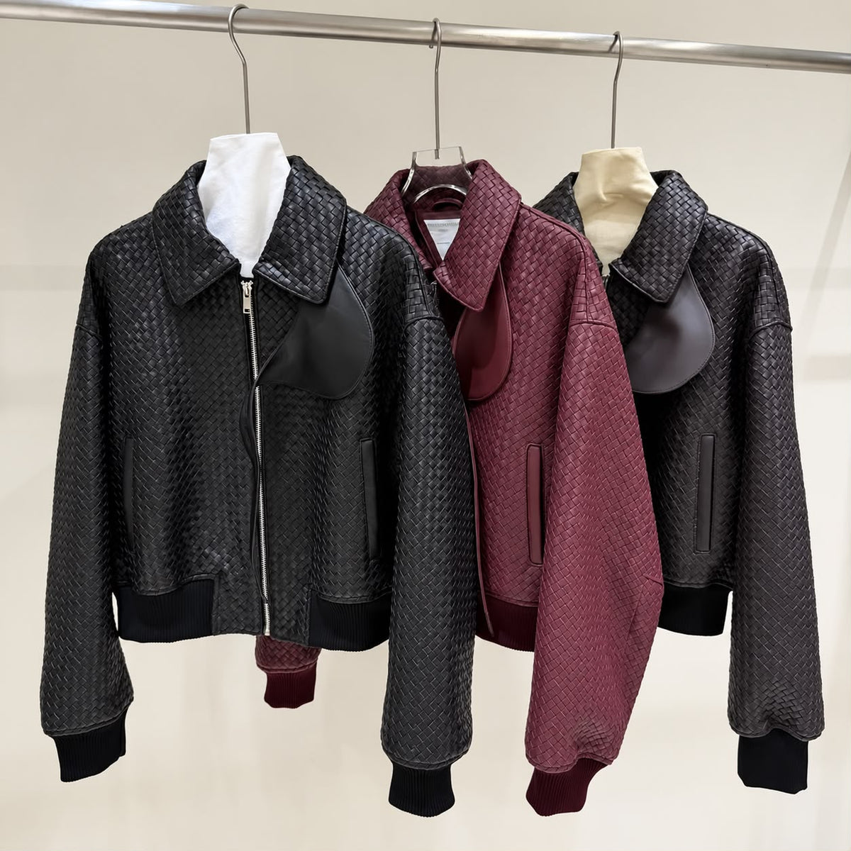 Bottega Veneta Panel Collar Bomber Jacket - Burgundy, Brown, Black