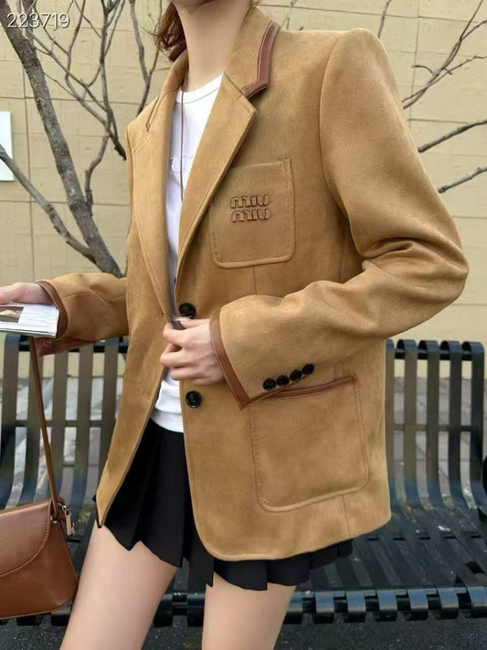 Miu Miu Jacket Notched-Lapel - Beige