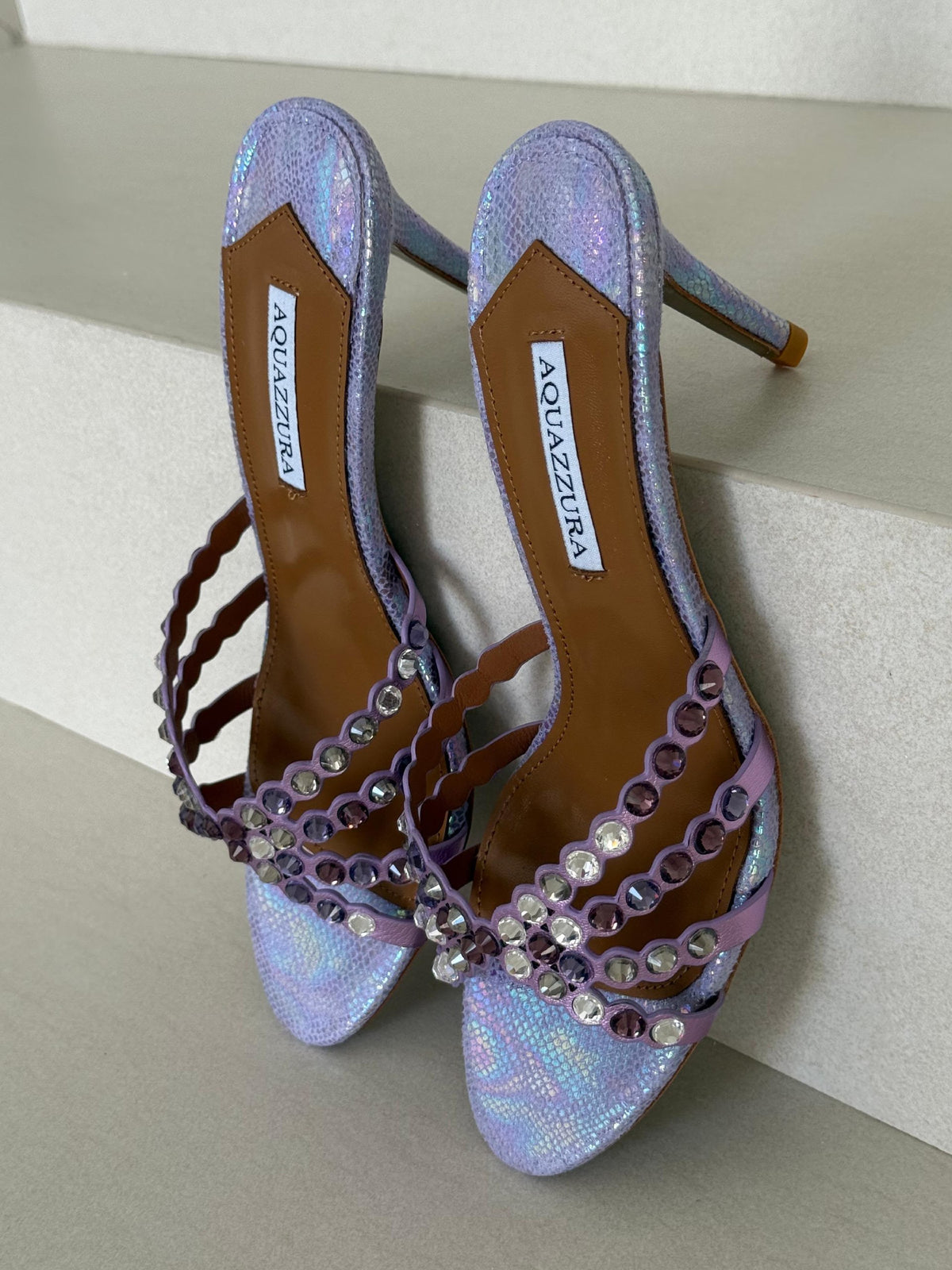 Aquazzura Crystal-Embellished Mule Heels - Purple