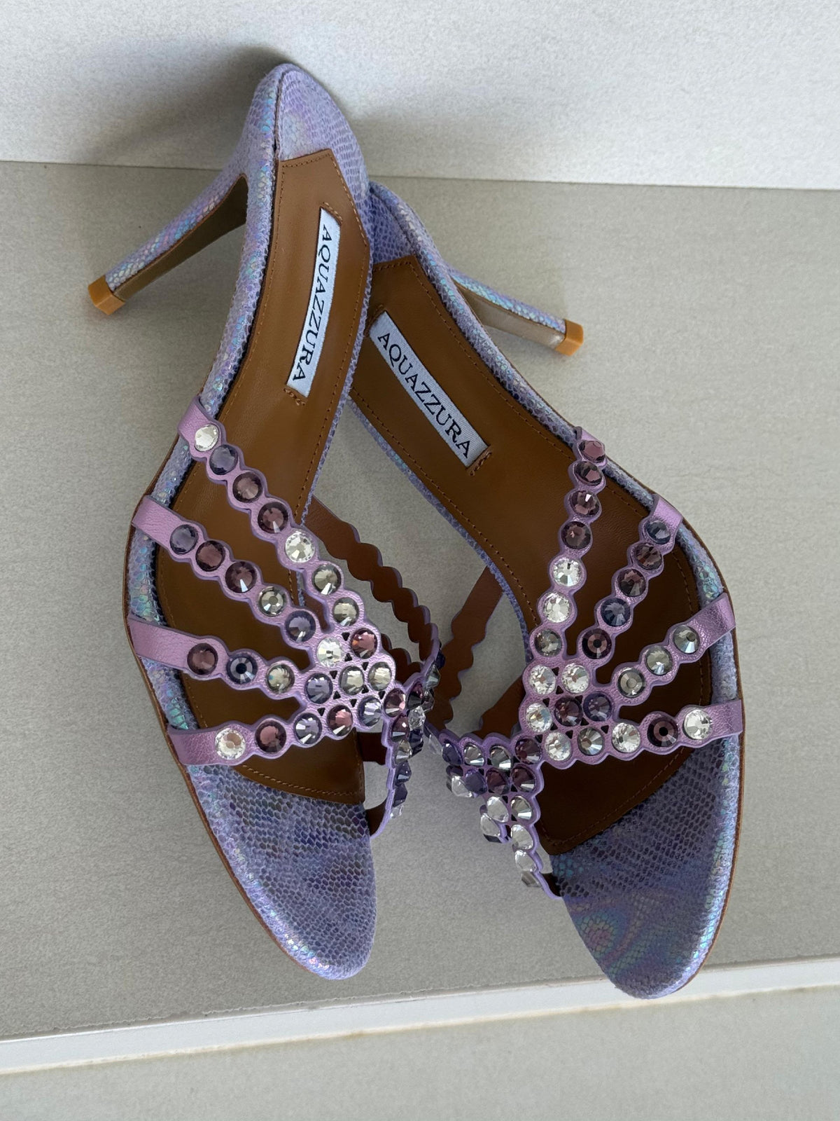 Aquazzura Crystal-Embellished Mule Heels - Purple