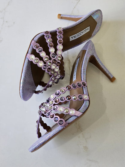 Aquazzura Crystal-Embellished Mule Heels - Purple