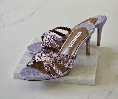 Aquazzura Crystal-Embellished Mule Heels - Purple
