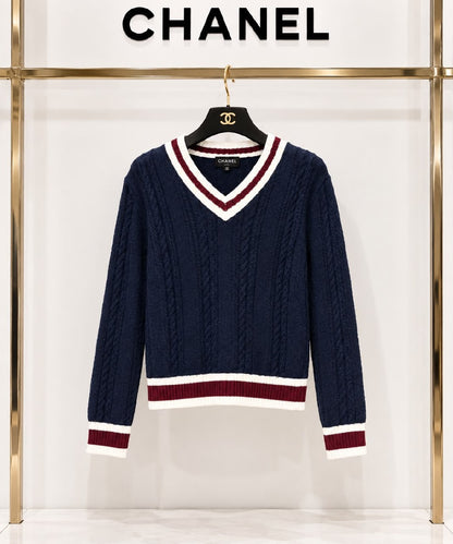 Chanel V-Neck Sweater - Navy