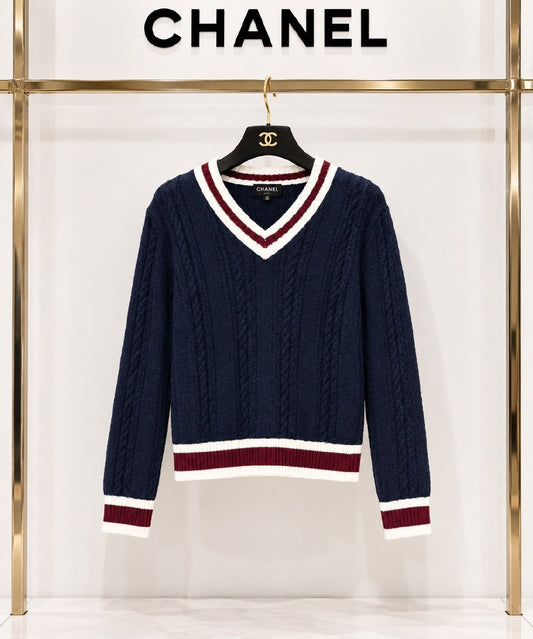 Chanel V-Neck Sweater - Navy