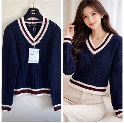 Chanel V-Neck Sweater - Navy