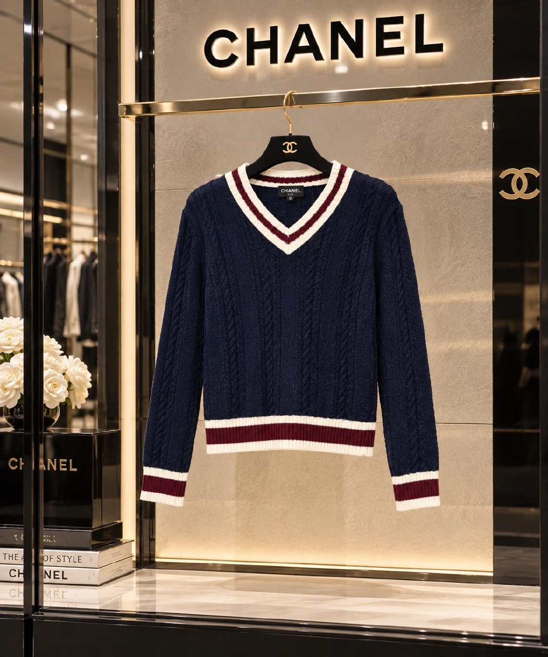 Chanel V-Neck Sweater - Navy