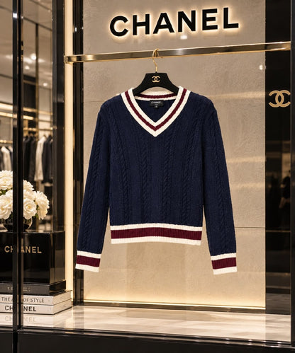 Chanel V-Neck Sweater - Navy