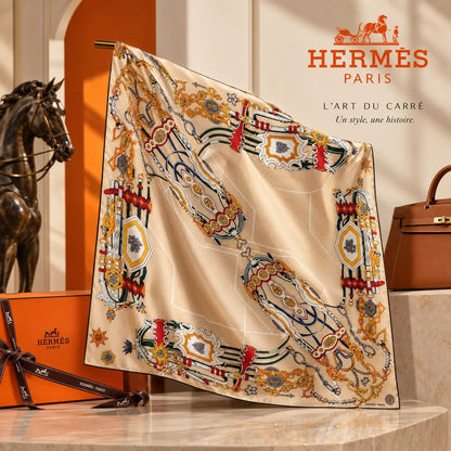 Hermès Scarf Ornate Harness Print - Beige