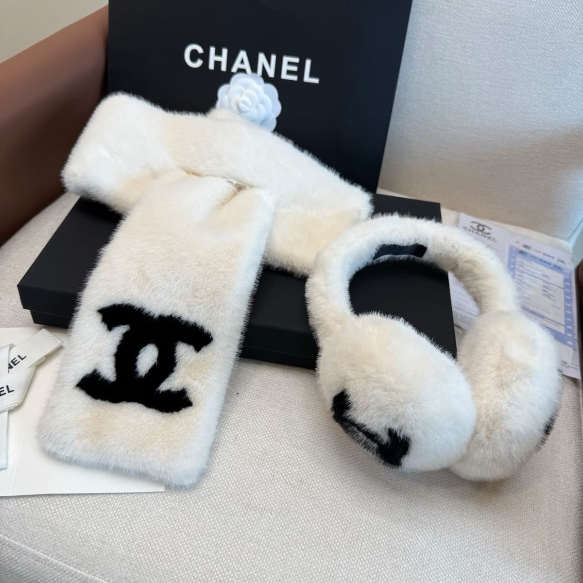Chanel Scarf & Earmuffs - White