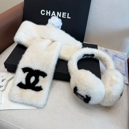 Chanel Scarf & Earmuffs - White