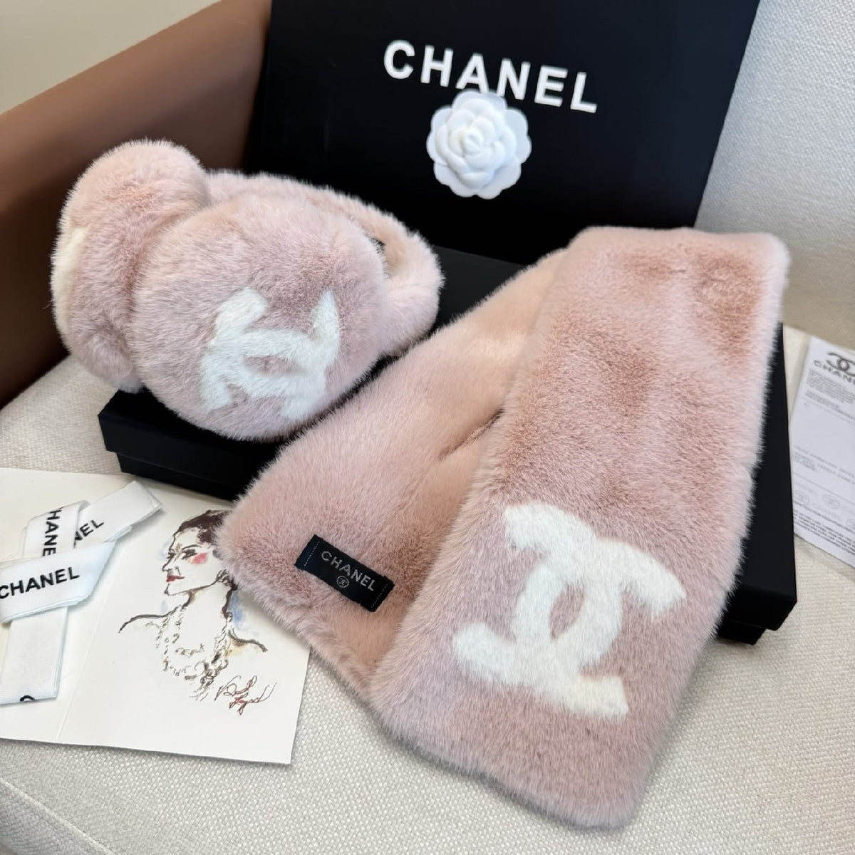Chanel Scarf & Earmuffs - Pink