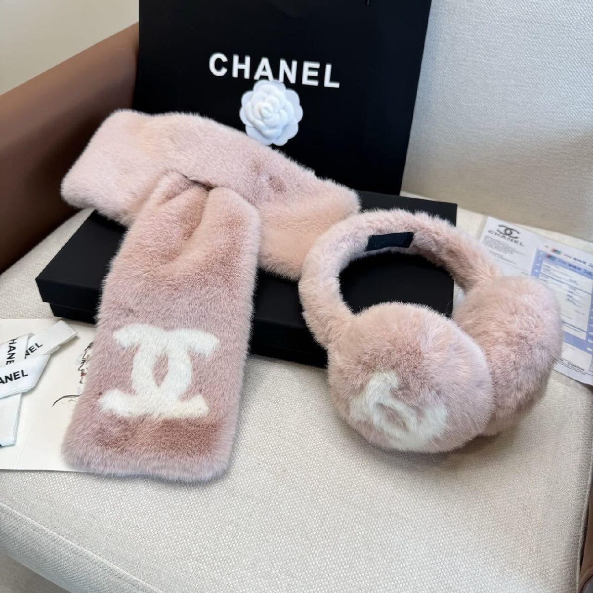 Chanel Scarf & Earmuffs - Pink