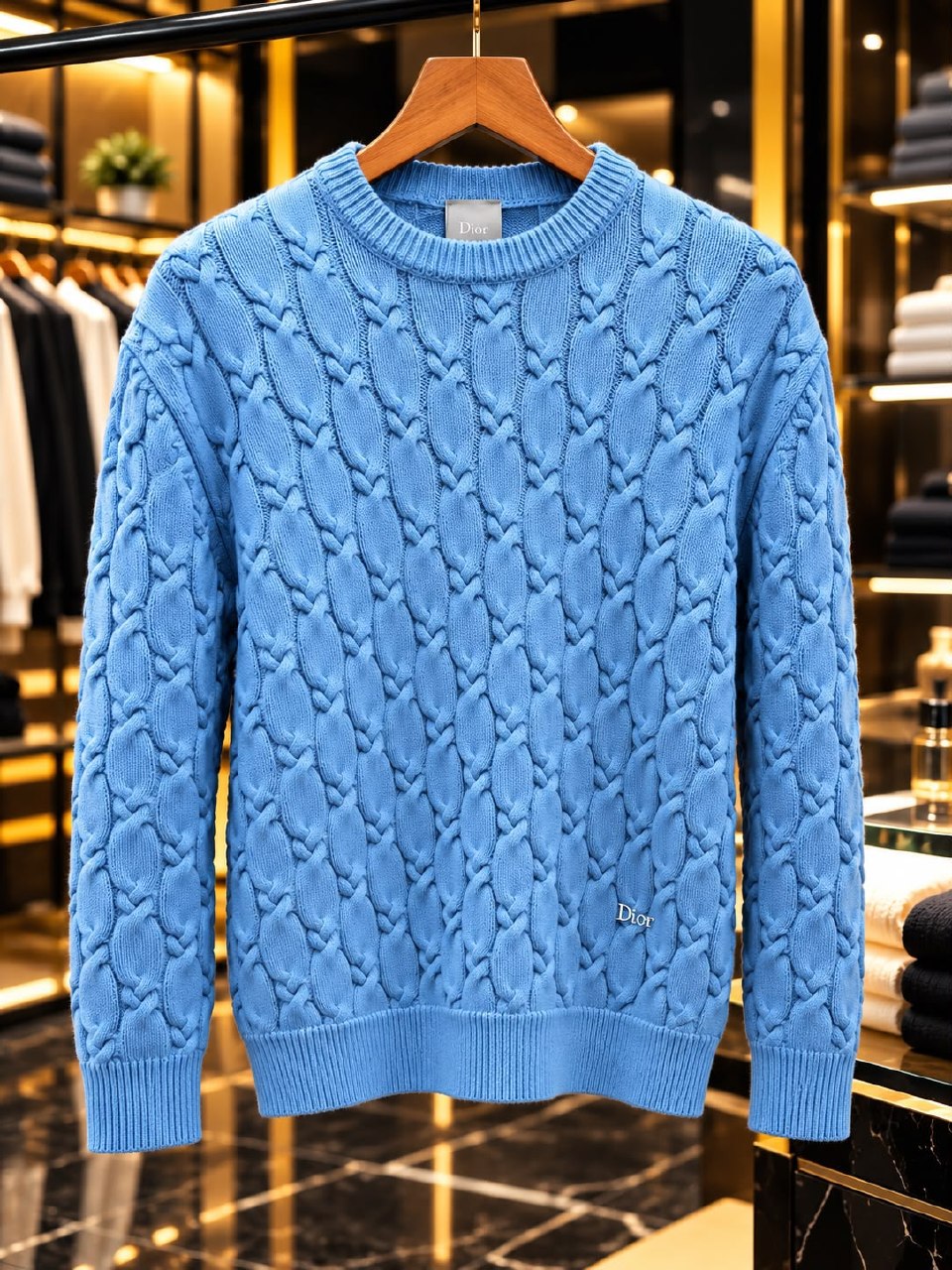 Dior Cable-Knit Sweater - Light Blue