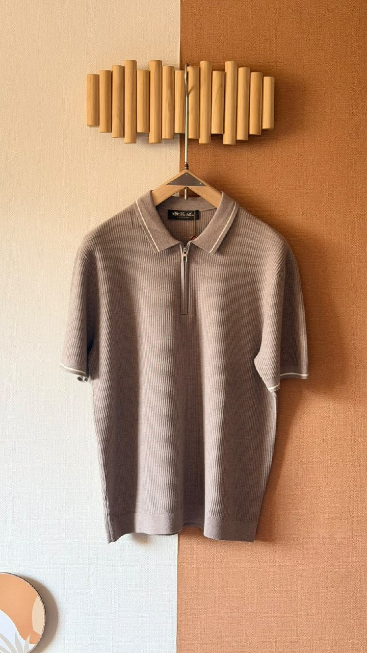 Loro Piana Zip-Placket Polo Shirt - Beige