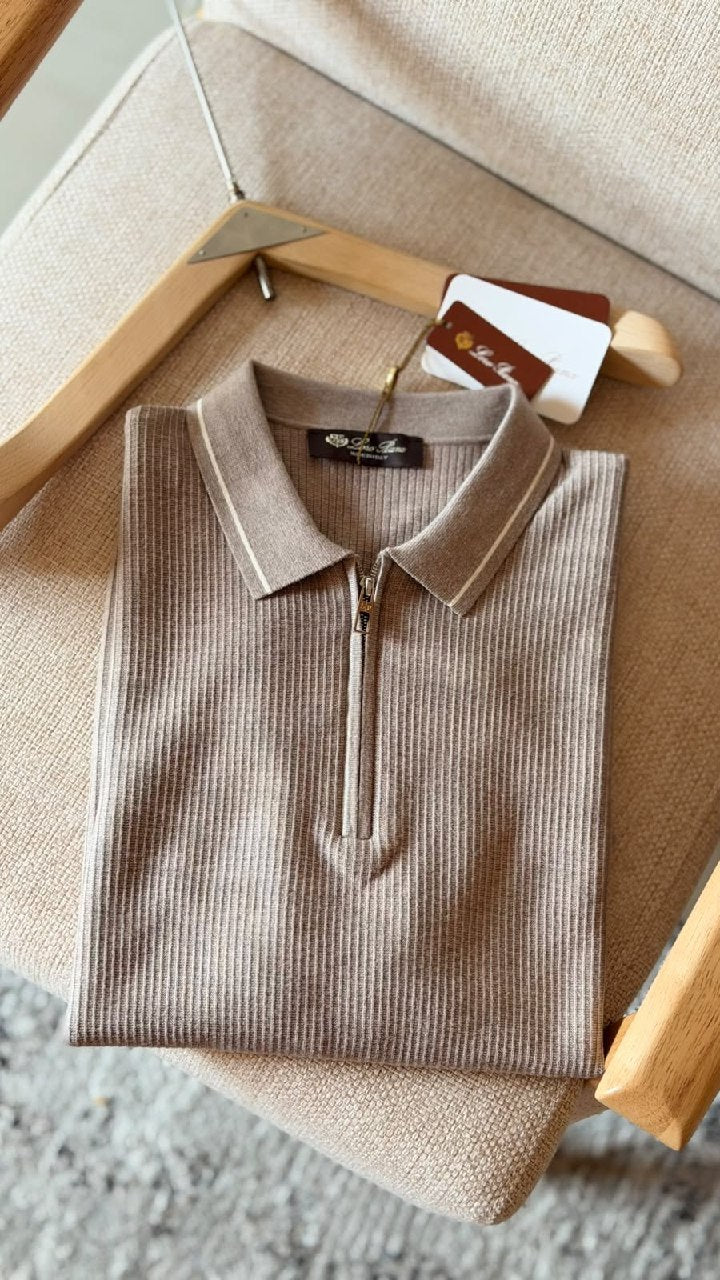 Loro Piana Zip-Placket Polo Shirt - Beige