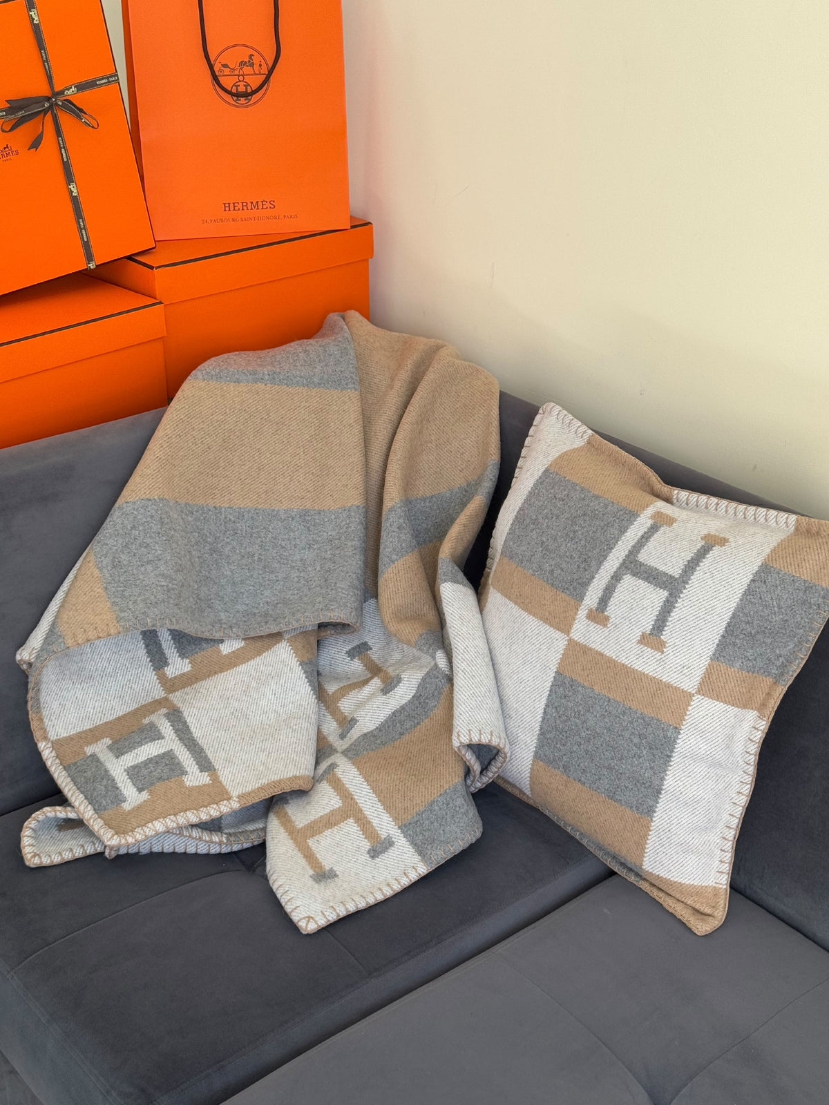 Hermès Blanket Set Block Panel - Beige