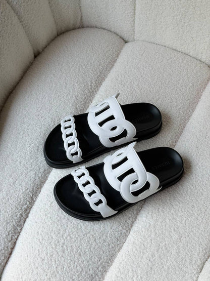 Hermes Slipper - White, Black