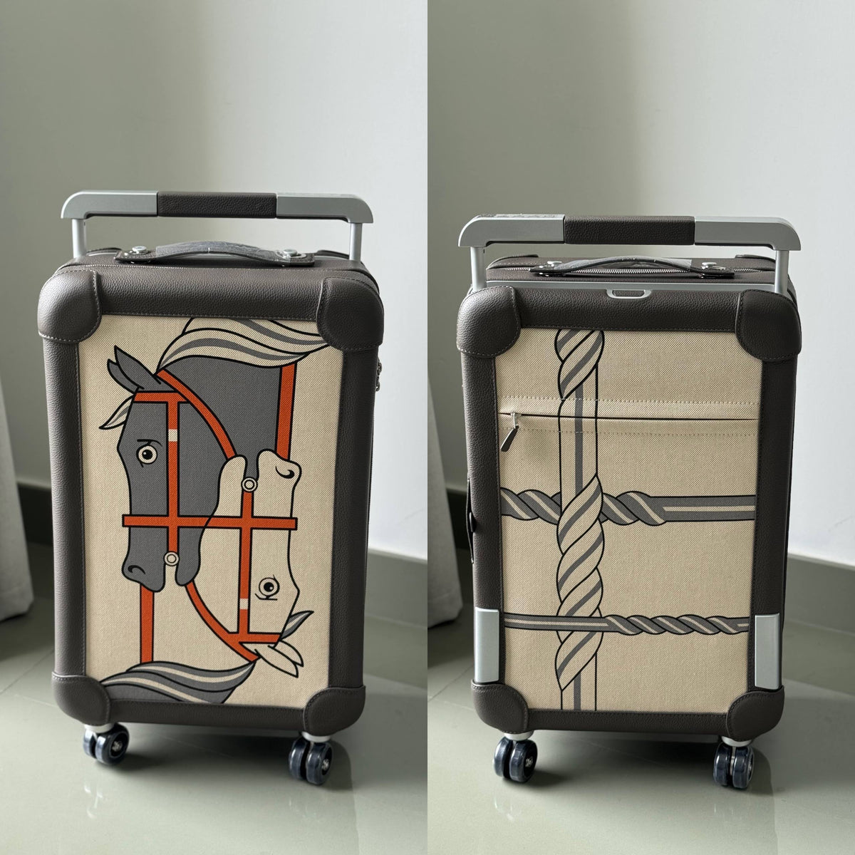 Hermès Horse Motif Suitcase - Beige