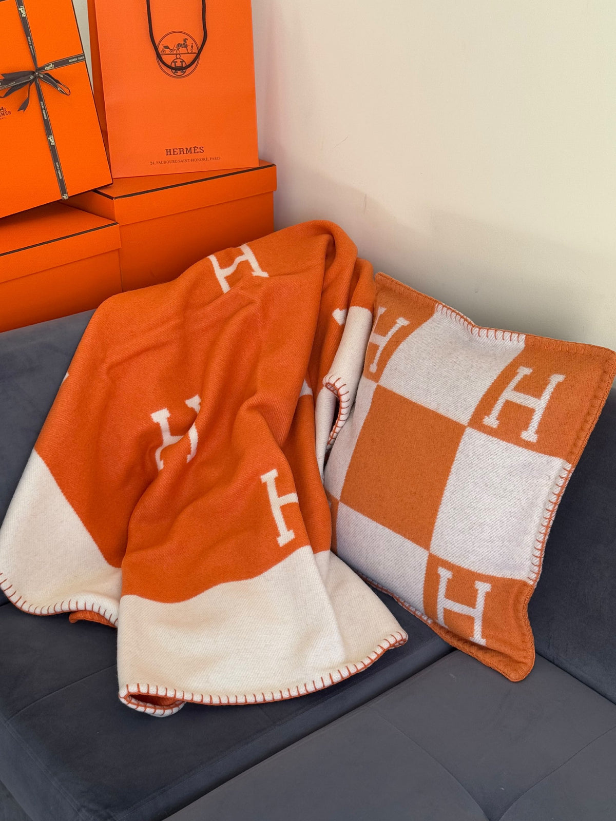 Hermès Blanket Set Checker - Orange