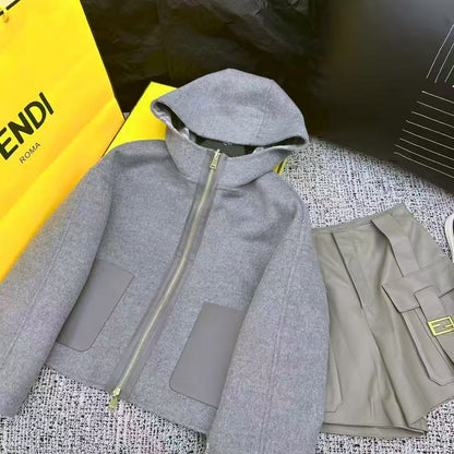 Fendi Contrast-Pocket Hooded Jacket - Grey