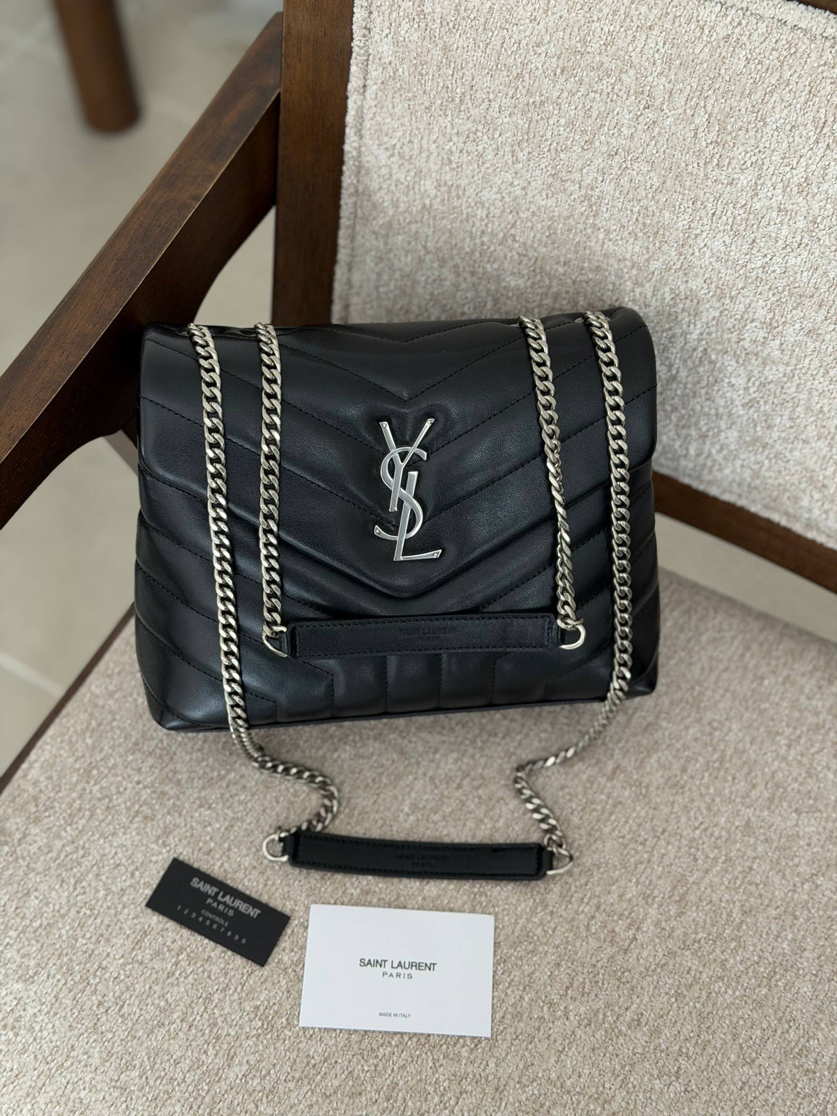 YSL Chevron Flap Shoulder Bag - Black