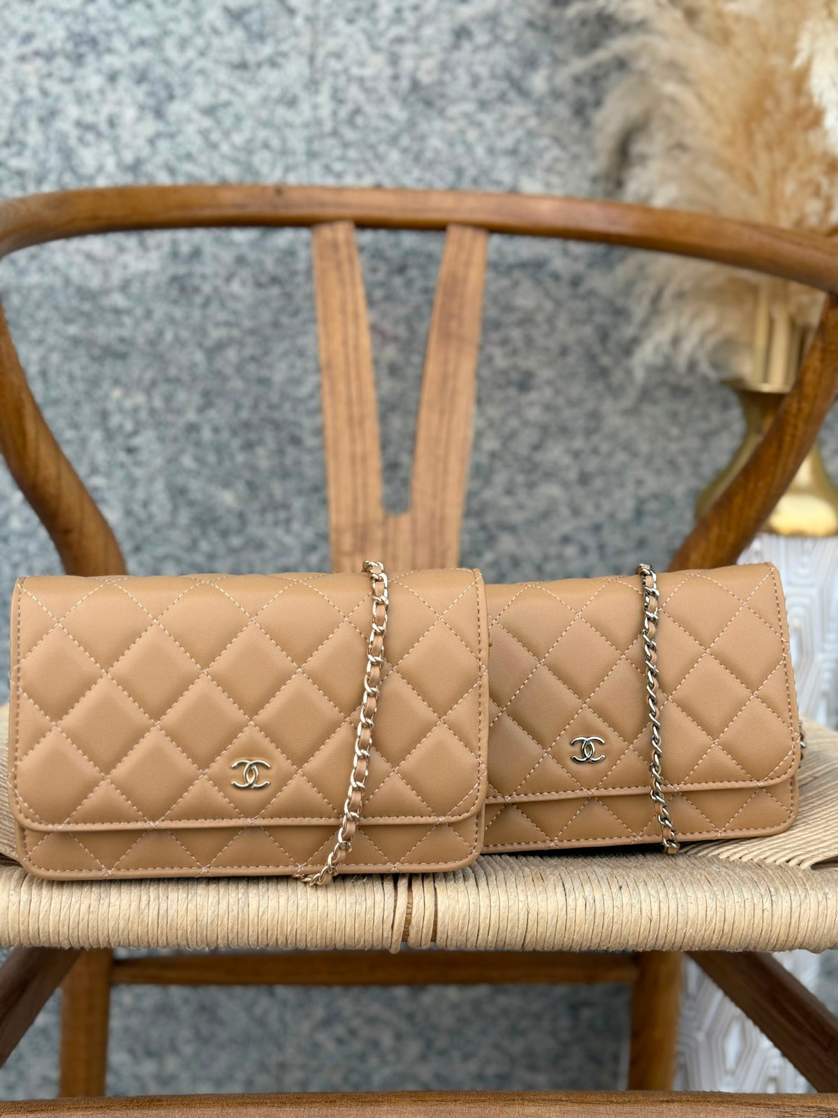 Chanel Quilted Chain Shoulder Bag - Beige