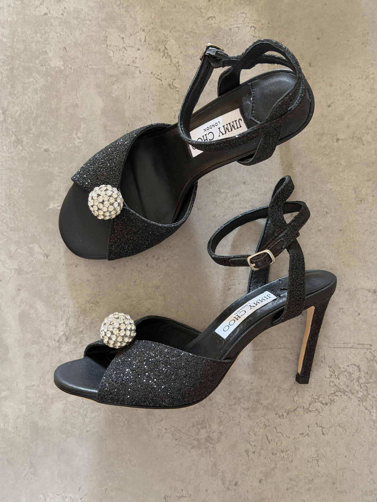 Jimmy Choo Heels - Black, Black Lace, Black Glitter