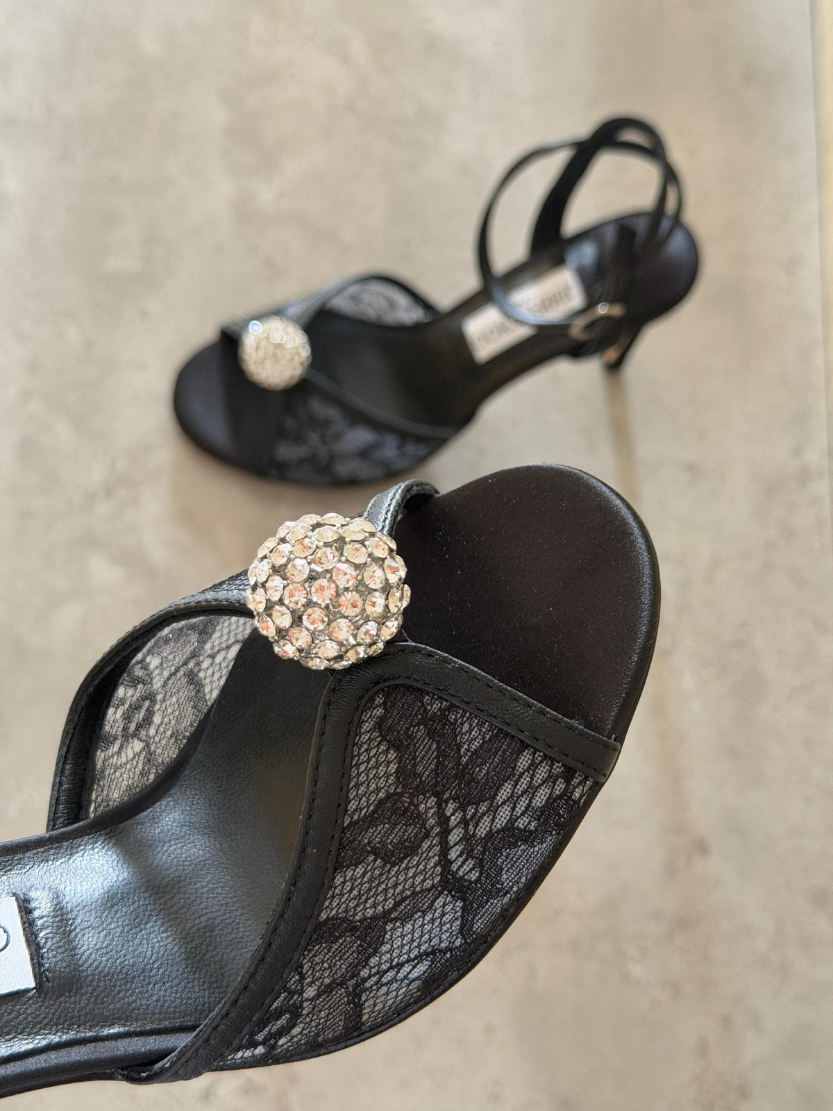 Jimmy Choo Heels - Black, Black Lace, Black Glitter
