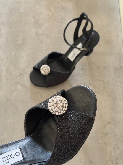 Jimmy Choo Heels - Black, Black Lace, Black Glitter