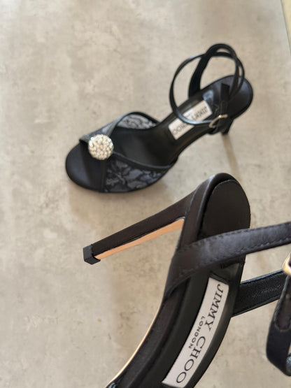 Jimmy Choo Heels - Black, Black Lace, Black Glitter