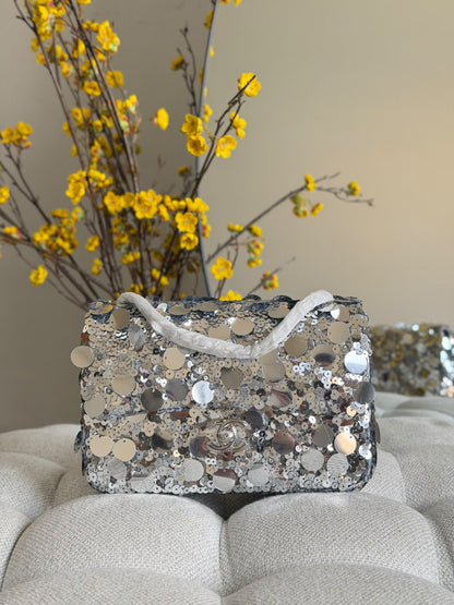 Chanel Crystal Flap Handbag - Silver