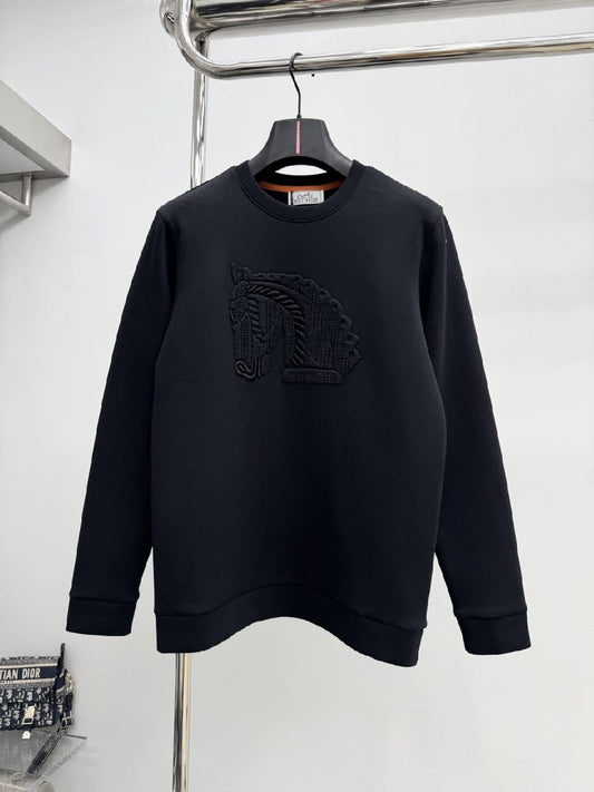 Hermes Sweatshirt Horse Embroidery - Black