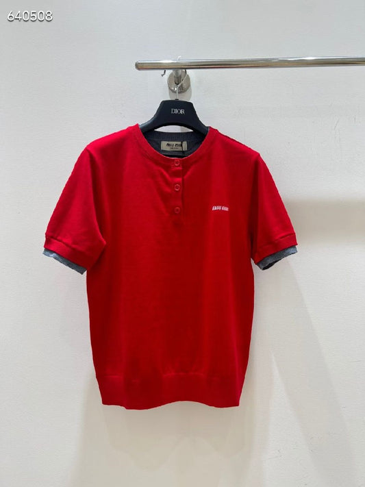 Miu Miu Button-Front T-Shirt - Red