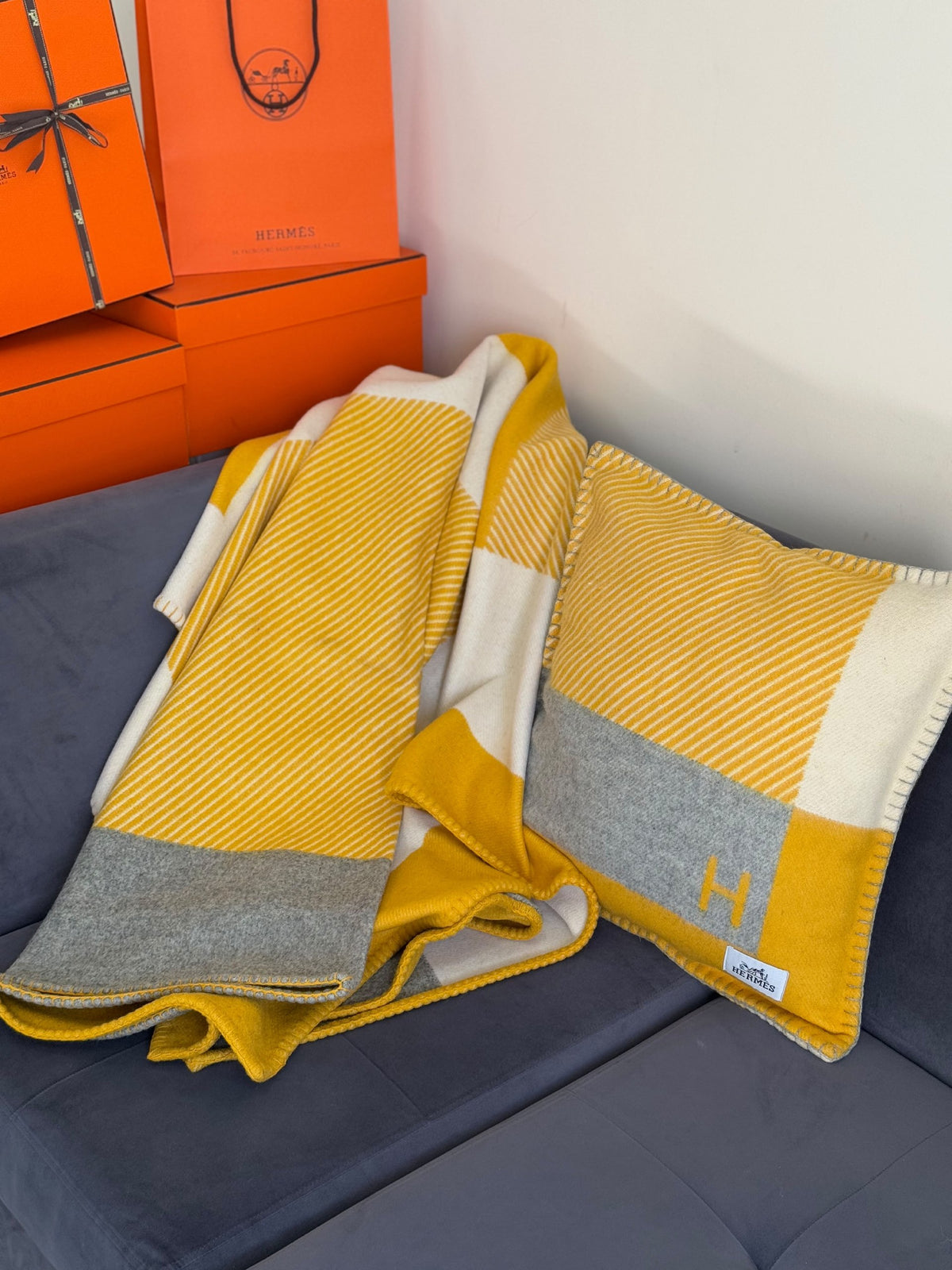 Hermès Blanket Set Striped Panels - Yellow