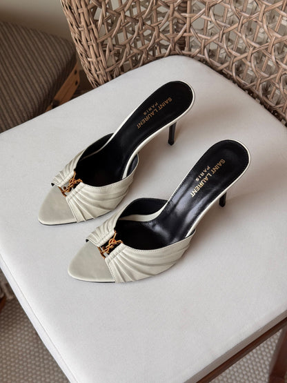 YSL Ruched Heels - White