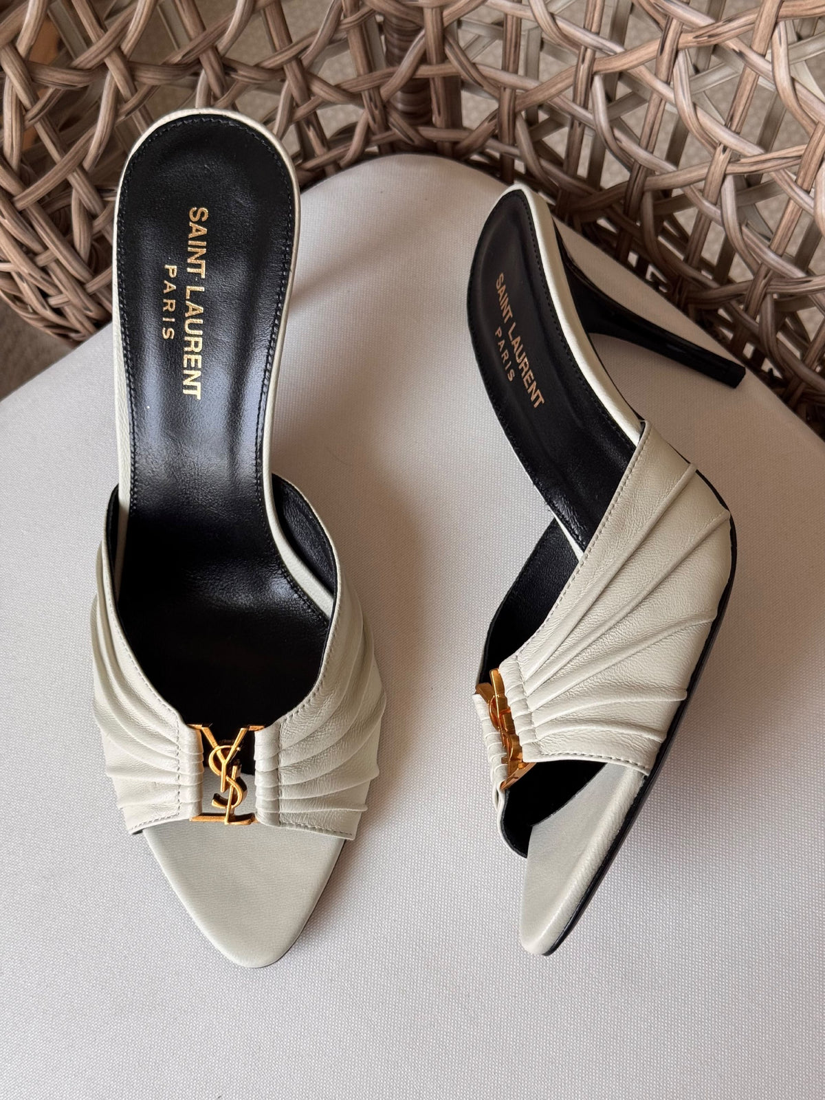 YSL Ruched Heels - White