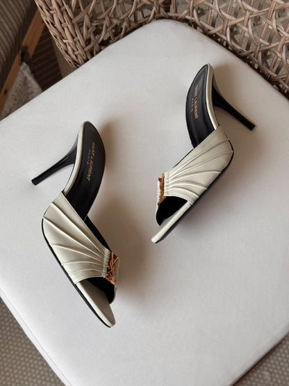 YSL Ruched Heels - White
