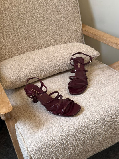 Chanel Strappy Heels - Black, Burgundy, Beige