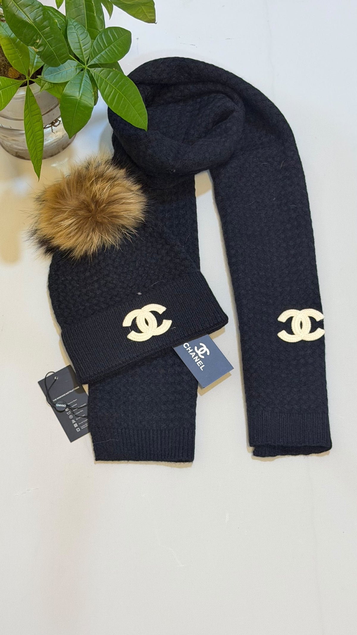 Chanel Scarf & Beanie - Black