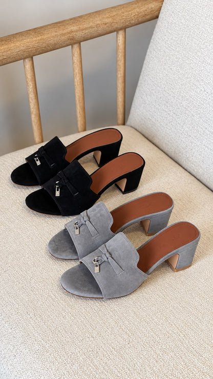 Loro Piana Lock-Detail Heels - Green, Light Blue, Black, Grey, Pink, Burgundy